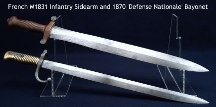 French M1831 Infantry Sidearm and 1870 Defense Nationale Remington Rolling Block Bayonet Comparison